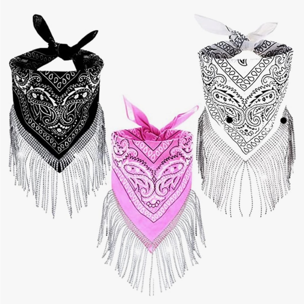 3 pack bandana set w rhinestone tassels
